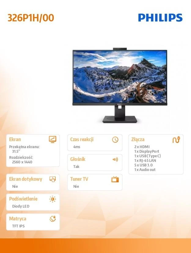 Monitorius Philips 326P1H/00 31.5", Juodos spalvos