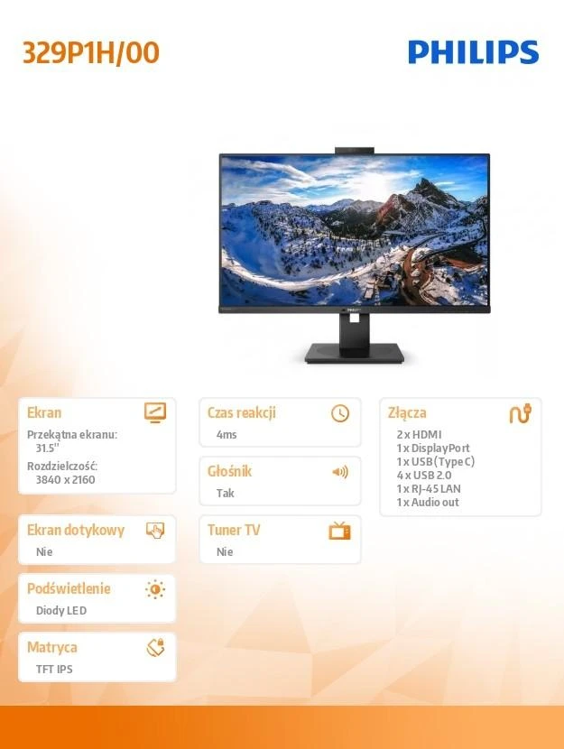 Monitorius Philips 329P1H/00 31.5", Juodos spalvos