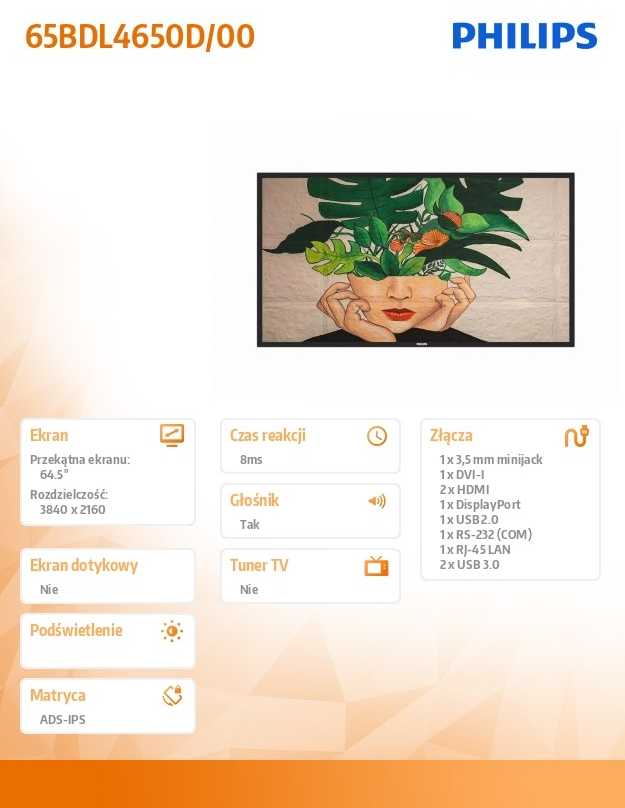 Monitorius „Philips“ 4K-500Cd/m2, „Android SoC“, 24/7 horizontaliai ir vertikaliai, atsarginis veikimas, USB grotuvas, LAN, RS232