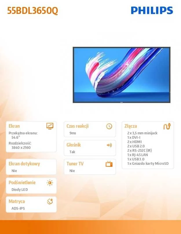 Monitorius PHILIPS 55BDL3650Q 55" UHD 400 NITS 18/7 SOC ANDROID