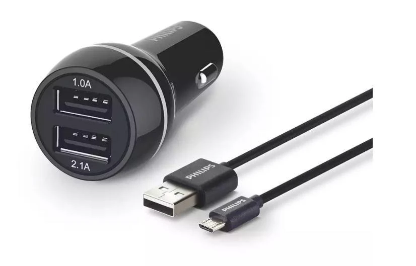 Įkroviklis automobilinis Philips (2xUSB 3.1A) juodas