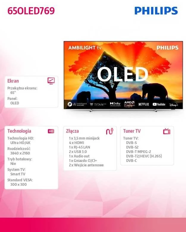 Philips 4K Ambilight televizorius | 65OLED769/12 | 65 | Smart TV | TITANAS | UHD OLED