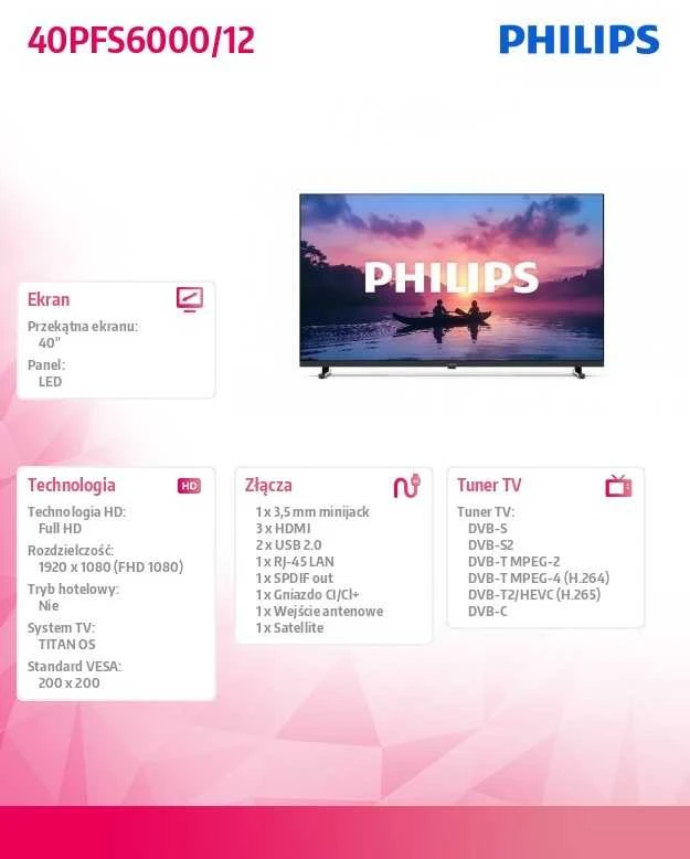 Televizorius Philips LED Full HD 40PFS6000/12, 40", Wi-Fi, Smart TV