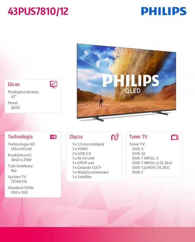 Televizorius Philips 43PUS7810/12 | 43 | Smart TV | TITAN OS | UHD | Juodas