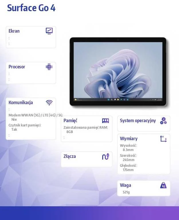 Nešiojamas kompiuteris Microsoft Surface GO 4 Intel N200 / 8 GB RAM / 64 GB SSD / Win11 Pro / XGT-00004