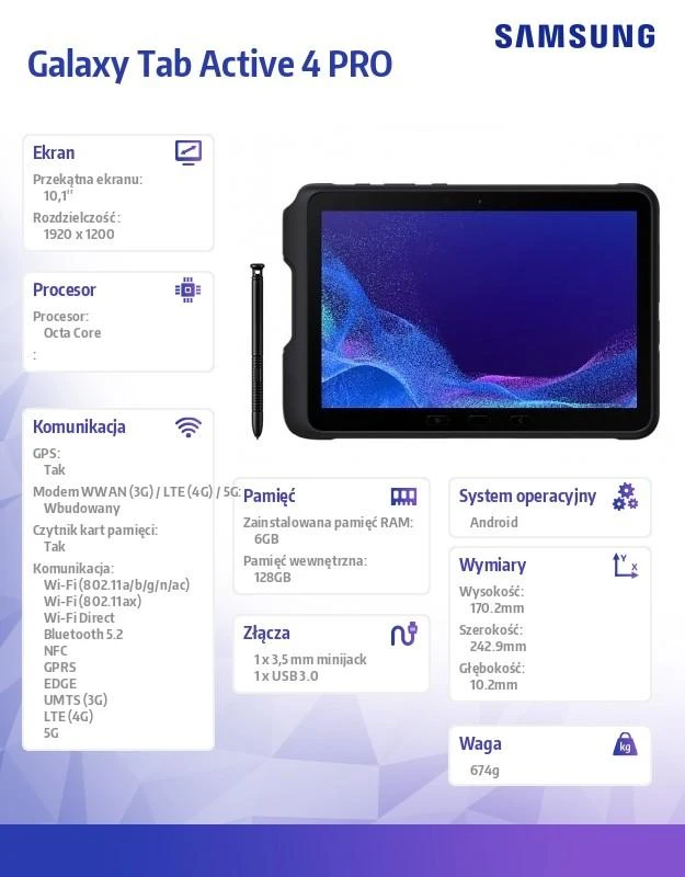 Planšetė - Samsung Galaxy Tab Active 4 Pro T636b 10.1" Juodas