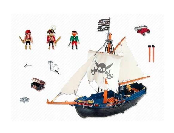 PLAYMOBIL 5810 Piratų valtis su kanonu, plaukia vandenyje, 3 personažai, 84 dalys, Piratai, Nuo 4 metų