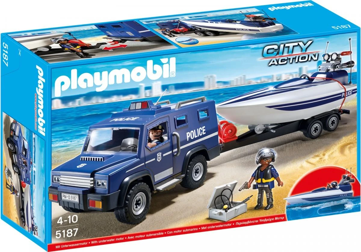 Žaislas - Playmobil 5187 Policijos sunkvežimis su greitaeige valtimi (Playmobil, 5187, nuo 4 metų, įvairių spalvų)
