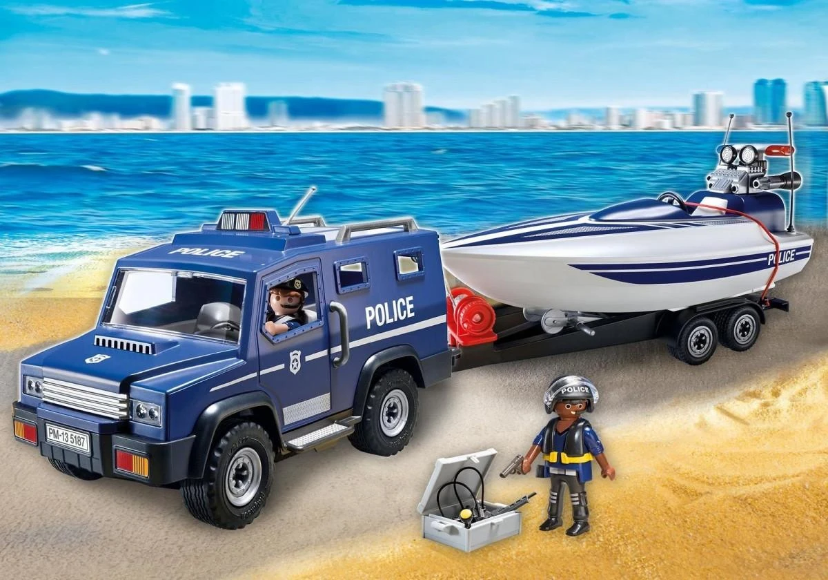 Žaislas - Playmobil 5187 Policijos sunkvežimis su greitaeige valtimi (Playmobil, 5187, nuo 4 metų, įvairių spalvų)