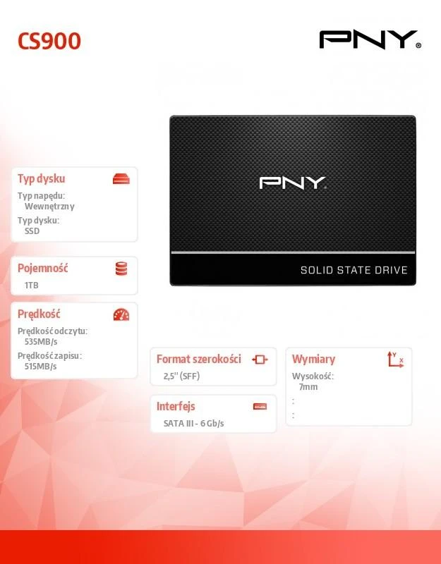 PNY CS900 1TB SSD su technine dokumentacija