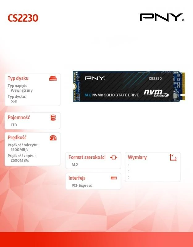 PNY CS2230 1TB SSD disko techninės specifikacijos