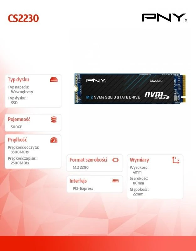 „Pny Technologies“ CS2230 500 GB M.2 PCI Express 3.0 NVMe 3D NAND