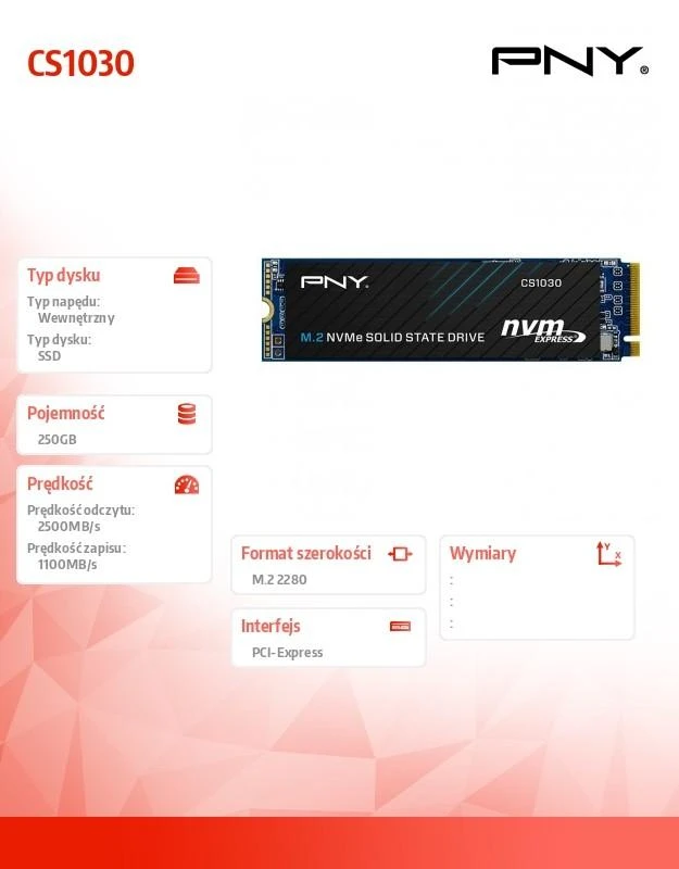 SSD vidinis kietasis diskas PNY CS1030 M.2 NVMe 250 GB