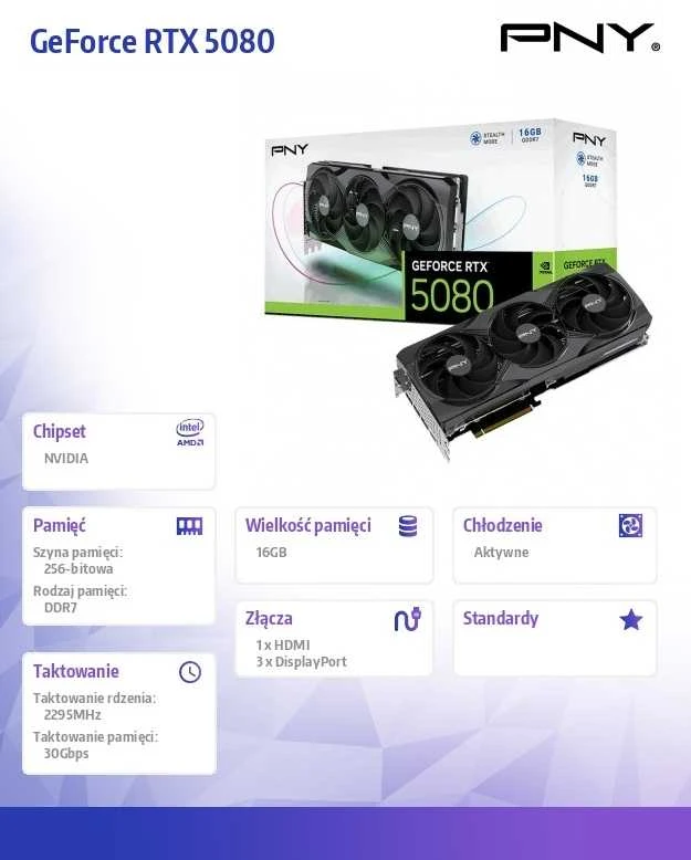 Vaizdo plokštė PNY Technologies PNY GeForce RTX 5080 su trijų ventiliatorių NVIDIA 16 GB GDDR7