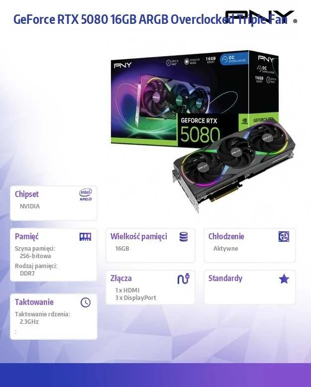 „Pny Technologies“ „GeForce RTX 5080 ARGB OC“ – 16 GB GDDR7 vaizdo plokštė