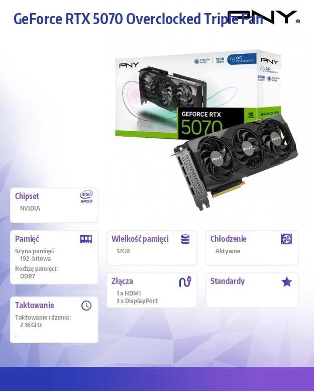 Vaizdo plokštė PNY GeForce RTX 5070 OC NVIDIA 12 GB GDDR7