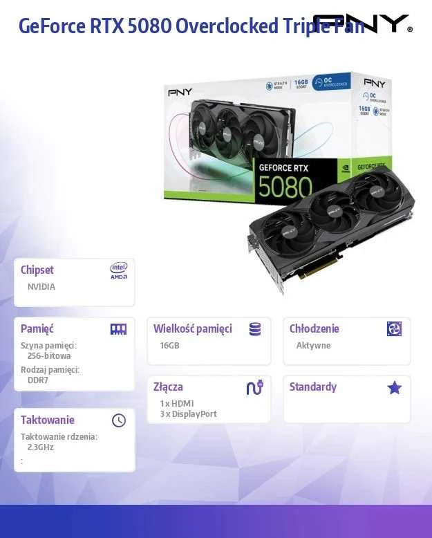Vaizdo plokštė PNY GeForce RTX 5080 Triple Fan 16GB OC DLSS 4