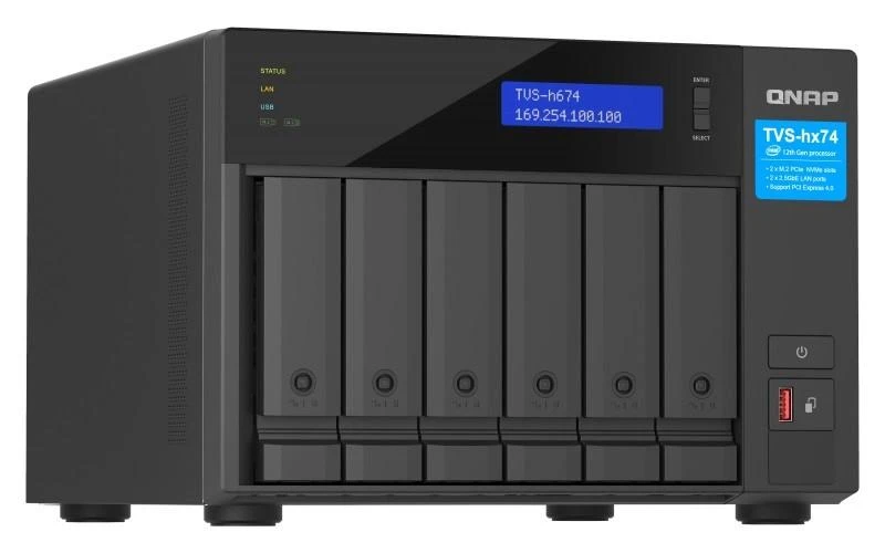 Serveris QNAP ZFS pagrįsta saugykla | TVS-h674-i5-32G su PCIe Gen 4 išplečiamumu 10/25GbE ryšiui, M.2 NVMe SSD talpyklą ir kelių gijų procesorius | Intel | i5-12400 6-branduolių/12-thread | 32 GB | DDR4 SODIMM | Juodas