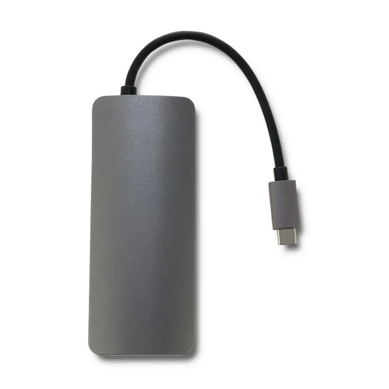 Pilkas metalinis USB šakotuvas su USB-C jungtimi