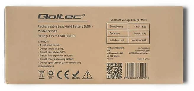 QOLTEC AGM baterija 12V 12Ah