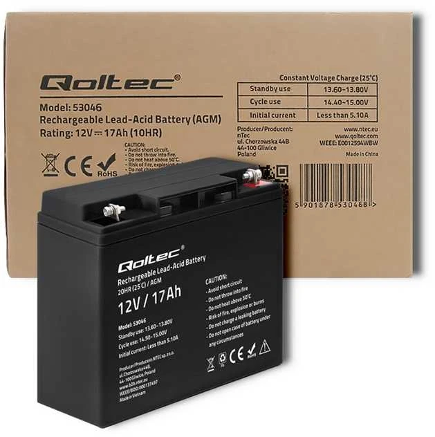 QOLTEC 53046 Qoltec Baterija AGM 12V 17Ah maks.255A