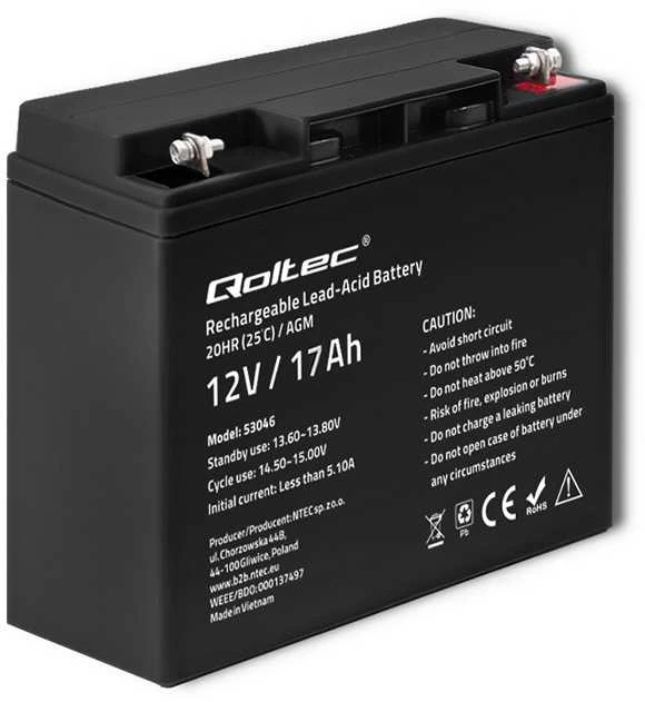 QOLTEC 53046 Qoltec Baterija AGM 12V 17Ah maks.255A