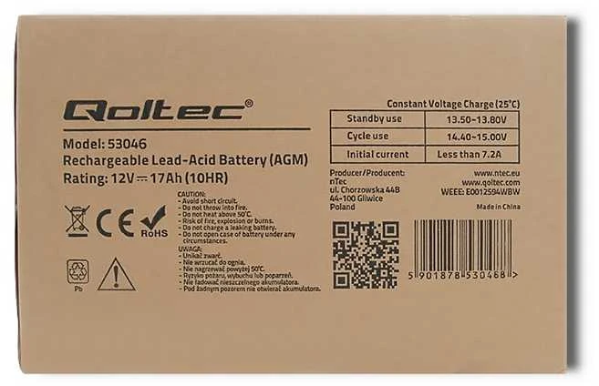 QOLTEC 53046 Qoltec Baterija AGM 12V 17Ah maks.255A