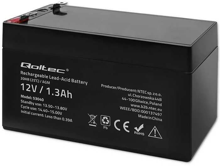 QOLTEC 53040 Baterija AGM 12V 1.3Ah max.0.39A