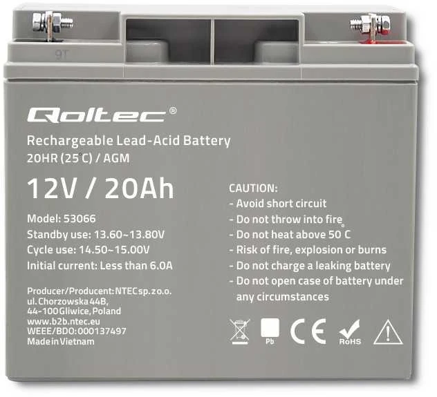 QOLTEC 53066 AGM baterija 12V 20Ah maks. 300A