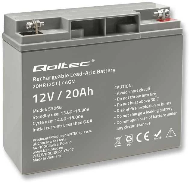 QOLTEC 53066 AGM baterija 12V 20Ah maks. 300A