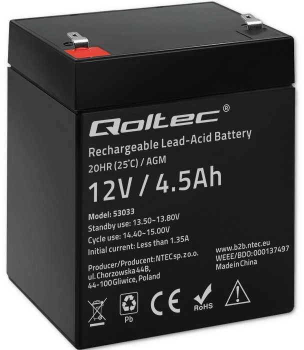 QOLTEC 53033 Baterija AGM 12V 4.5Ah max.1.35A