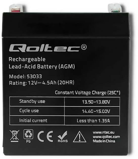 QOLTEC 53033 Baterija AGM 12V 4.5Ah max.1.35A