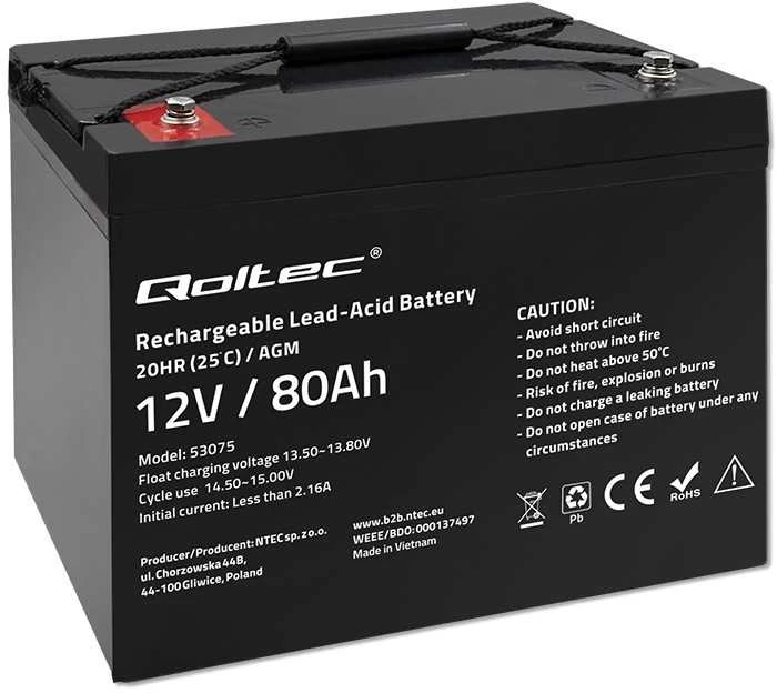 QOLTEC 53075 AGM baterija 12V 80Ah