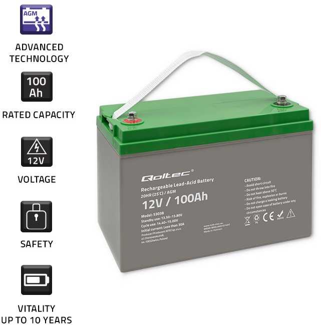 QOLTEC 53038 Qoltec Baterija AGM 12V 100Ah max.30A