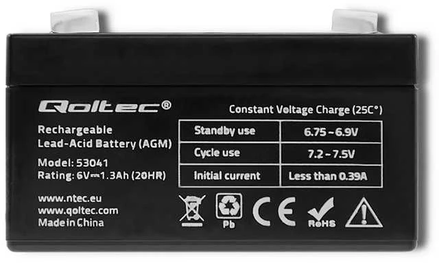 QOLTEC 53041 Baterija AGM 6V 1.3Ah max.0.39A