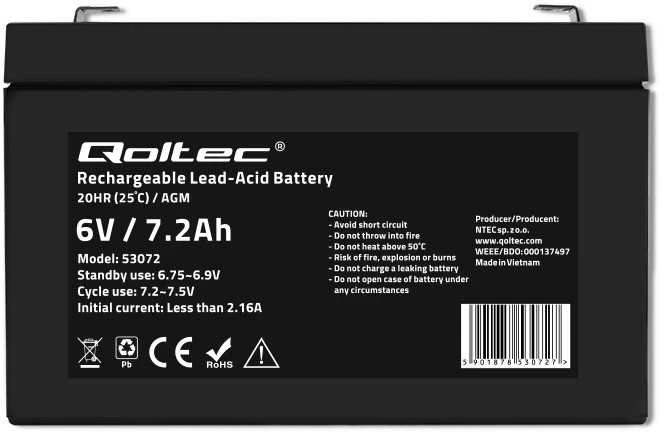 QOLTEC Baterija AGM 6V 7.2Ah