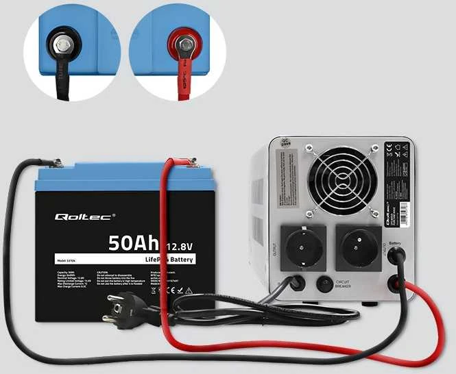 „Qoltec LiFePO4“ ličio-geležies-fosfato akumuliatorius | 12,8 V | 50 Ah | 640 Wh | BMS