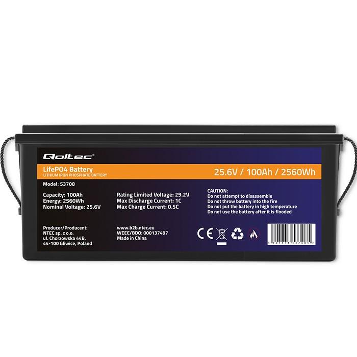 Qoltec Qoltec Akumuliatorius LiFePO4 Litowo-Żelazowo-Fosforanowy | 25.6V | 100Ah | 2560Wh | BMS