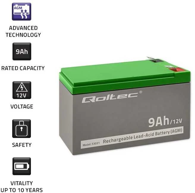 QOLTEC 53031 gelio baterija 12V 9Ah max.90A AGM