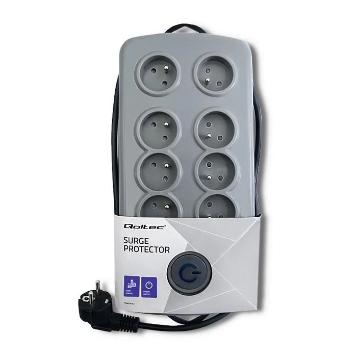 QOLTEC 50162 Apsaugos nuo viršįtampių Quick Switch 8 lizdai pilka 2,5m