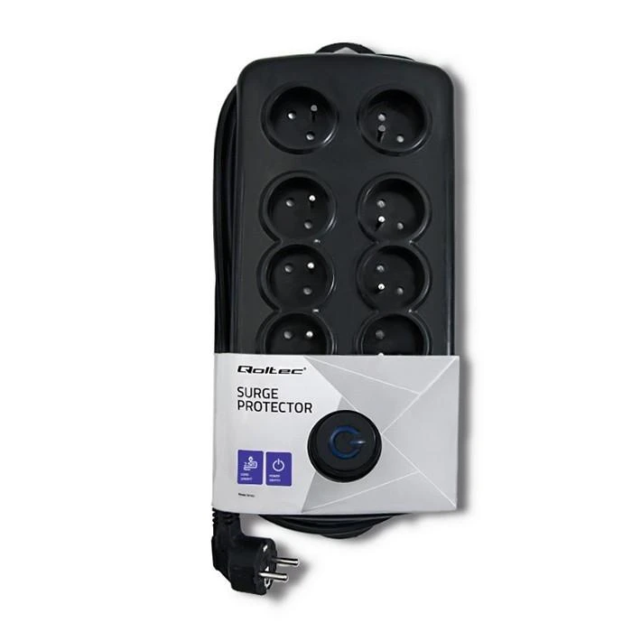 QOLTEC 50161 Apsaugos nuo viršįtampių Quick Switch 8 lizdai juodas 2,5m