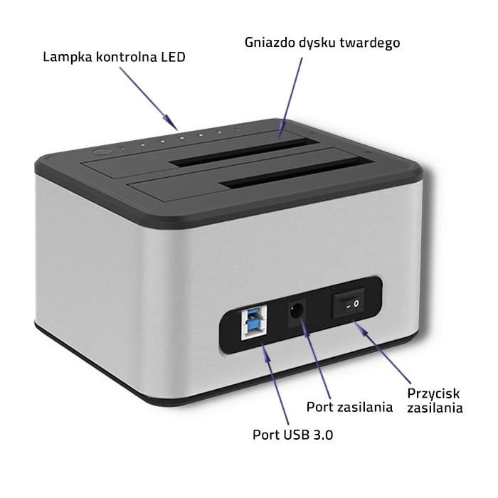 QOLTEC 50316 2x HDD / SSD prijungimo stotelė 2,5 / 3,5 colio SATA USB 3.0 klonavimas
