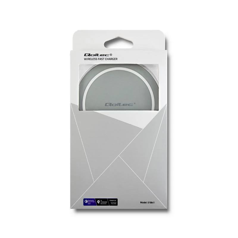 QOLTEC 51840 indukcinio belaidžio įkroviklio žiedas Qualcomm QuickCharge 3.0 10W pilkas