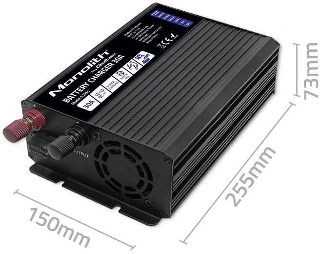 QOLTEC 51955 Smart Monolith įkroviklis LiFePO4 AGM GEL SLA akumuliatoriams / 30A / 12V