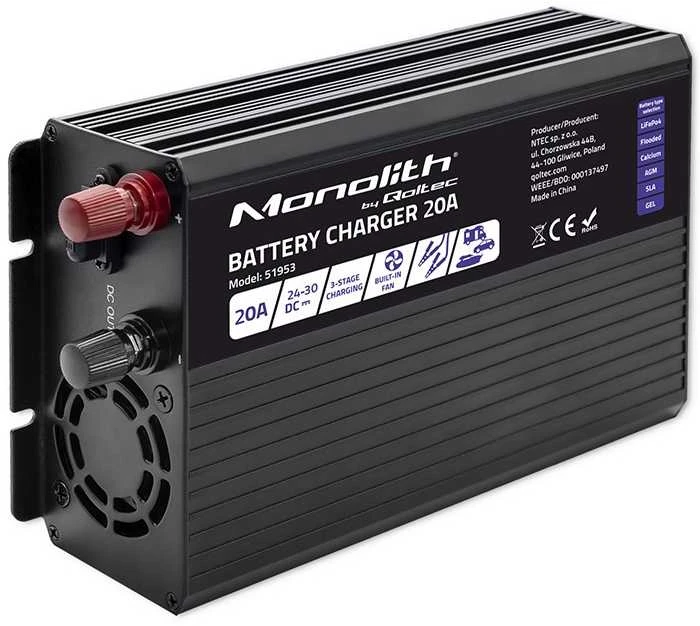Qoltec Intelligent kroviklis Monolith LiFePO4 AGM GEL SLA akumuliatoriams | 20A | 24V