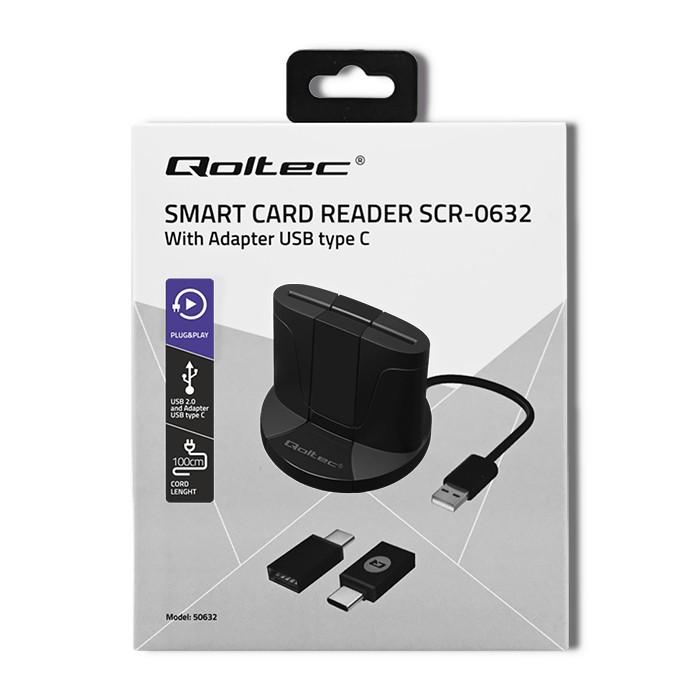 QOLTEC 50632 Išmanusis Smart ID kortelių skaitytuvas SCR0632 USB tipo C