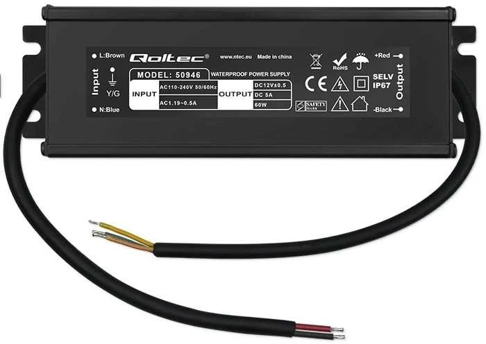 Qoltec Maitinimo šaltinis impulsowy LED IP67 | 60W | 12V | 5A | Wodoodporny