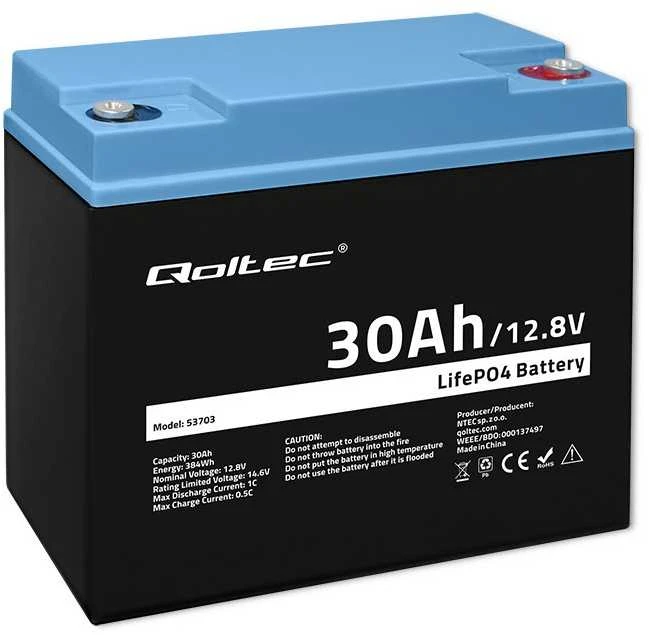 QOLTEC 53703 LiFePO4 ličio geležies fosfato baterija / 12.8V / 30Ah / 384Wh / BMS