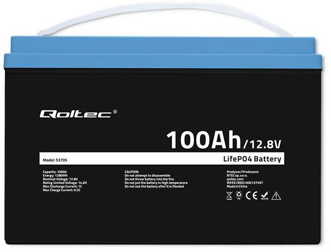 Qoltec Akumuliatorius LiFePO4 Ličio geležies fosfatas | 12,8 V | 100Ah | 1280Wh | BMS