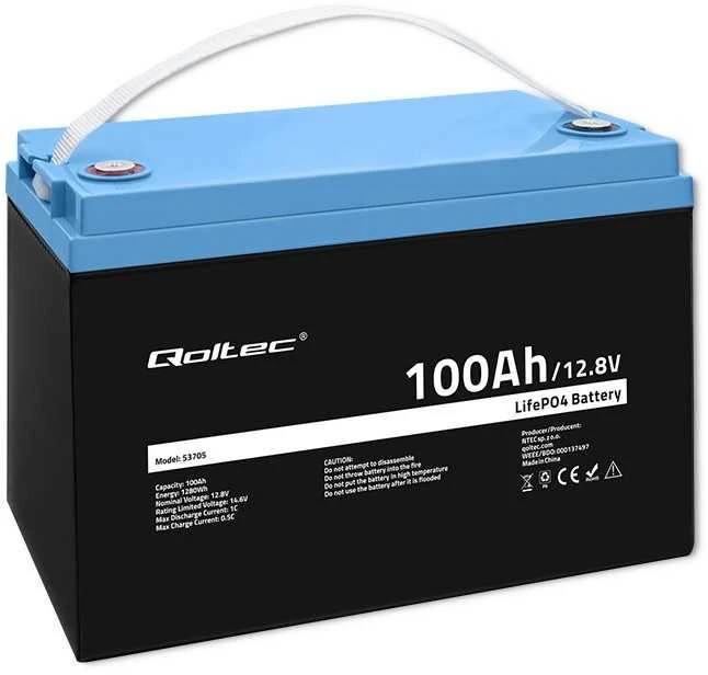 Qoltec Akumuliatorius LiFePO4 Ličio geležies fosfatas | 12,8 V | 100Ah | 1280Wh | BMS